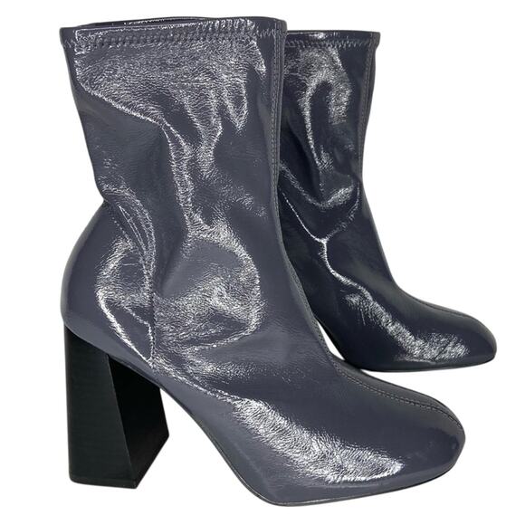 NEW Topshop Grey Patent Leather Heeled Ankle Boots Mid Calf Tall Shaft Size 38 - Picture 1 of 10